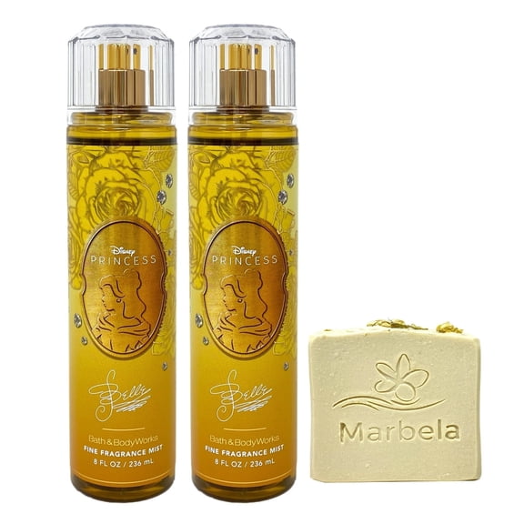 Bath & Body Works Limited Edition Princess Collection Belle 2 Pack Fragrance Mist Bundle with a Wild Jasmine Bar Soap - Full Size