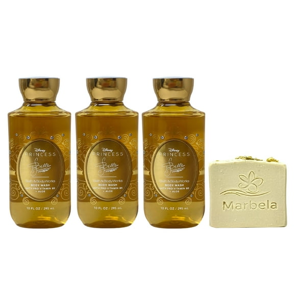 Bath & Body Works Limited Edition Princess Collection Belle 3 Pack Body Wash Bundle with a Wild Jasmine Bar Soap - Full Size