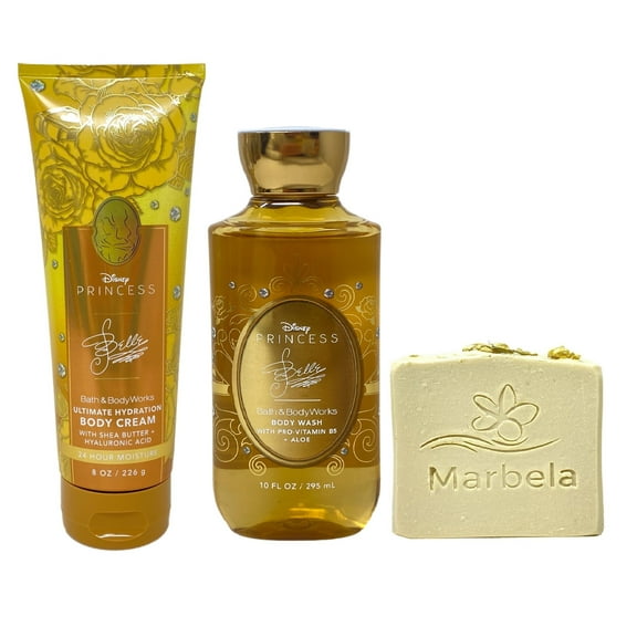 Bath & Body Works Limited Edition Princess Collection Belle Body Cream and Body Wash Duo Set with a Wild Jasmine Bar Soap - Full Size