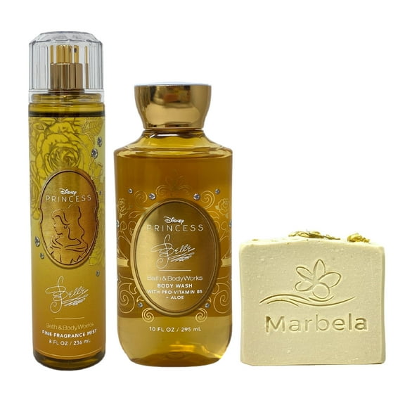 Bath & Body Works Limited Edition Princess Collection Belle Fragrance Mist and Body Wash Duo Set with a Wild Jasmine Bar Soap - Full Size