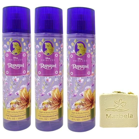 Bath & Body Works Limited Edition Princess Collection Rapunzel 3 Fine Fragrance Mists with a Wild Jasmine Bar Soap