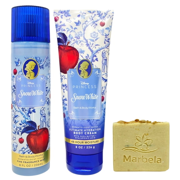 Bath & Body Works Limited Edition Princess Collection Snow White Fine Fragrance Mist, Ultimate Hydration Body Cream with a Perfectly Peeled Bar Soap
