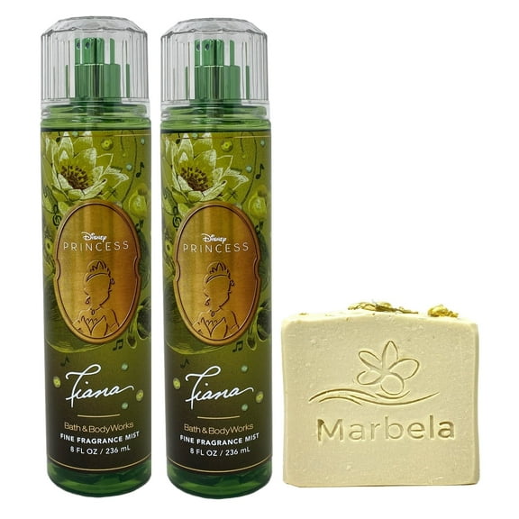 Bath & Body Works Limited Edition Princess Collection Tiana 2 Pack Fragrance Mist Bundle with a Wild Jasmine Bar Soap - Full Size