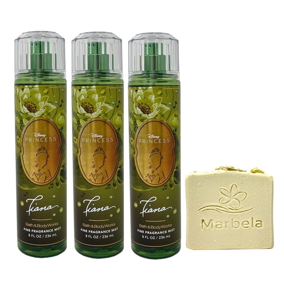 Bath & Body Works Limited Edition Princess Collection Tiana 3 Pack Fragrance Mist Bundle with a Wild Jasmine Bar Soap - Full Size