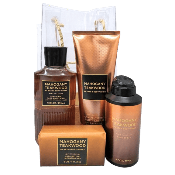 Bath & Body Works Mahogany Teakwood 4 Piece Men's Gift Bag Set ~ Ready for Valentine's Day!