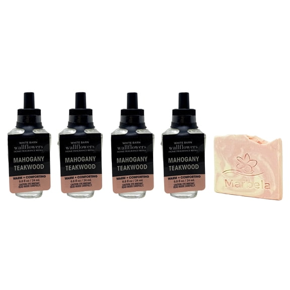 Bath & Body Works Mahogany Teakwood Wallflowers Home Fragrance Refills  4 Pack and Marbela Himalayan Salts Springs Sample Bar Soap