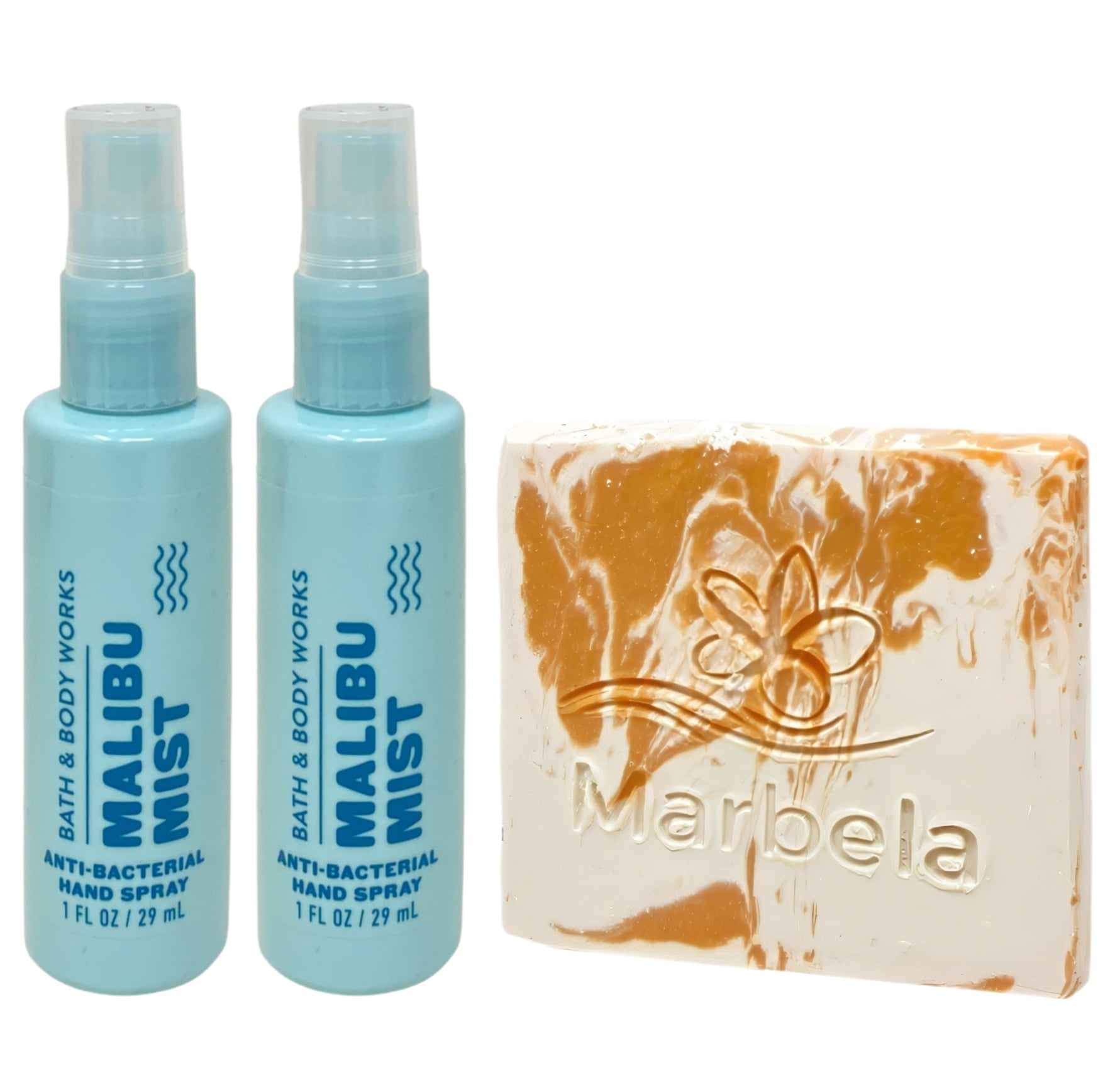 Bath & Body Works Malibu Mist 2 - Hand Sprays - (1 fl oz / 29 ml Each) with a Peach Gardenia Mini Soap