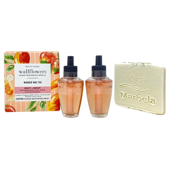 Bath & Body Works Mango Mai Tai 2 Wallflowers Home Fragrance Refill Bulbs with a Natural Oats Mini Soap