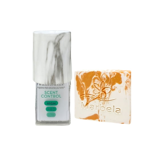 Bath & Body Works Marble Scent Control Wallflowers Fragrance Plug with a Peach Gardenia Mini Soap