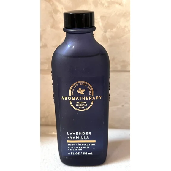 Bath & Body Works Massage Oil Retired Dark Blue Glass Bottle Lavender Vanilla