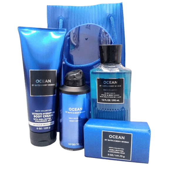Bath & Body Works Men's 4 Piece Ocean Gift Bag Set - Limited Edition Set ~ Valentine's Day