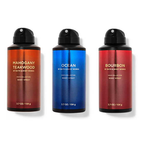 Bath + Body Works Men's Body Spray Favorites - Pack of 3 - Mahogany Teakwood, Ocean, Bourbon