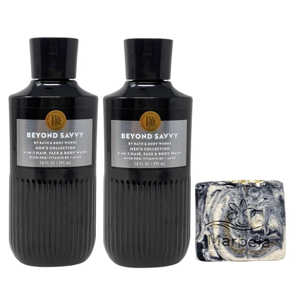 Bath & Body Works Men's Collection 2 Beyond Savvy 3-1 Hair, Face and Body Washes with a Charcoal Scrub Bar Soap