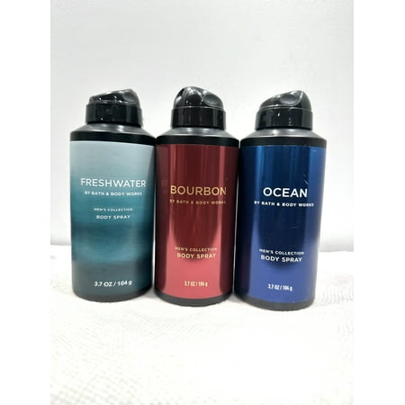 Bath & Body Works Men's Collection 3 Piece Body Spray Gift Set (Freshwater, Bourbon, and Ocean)
