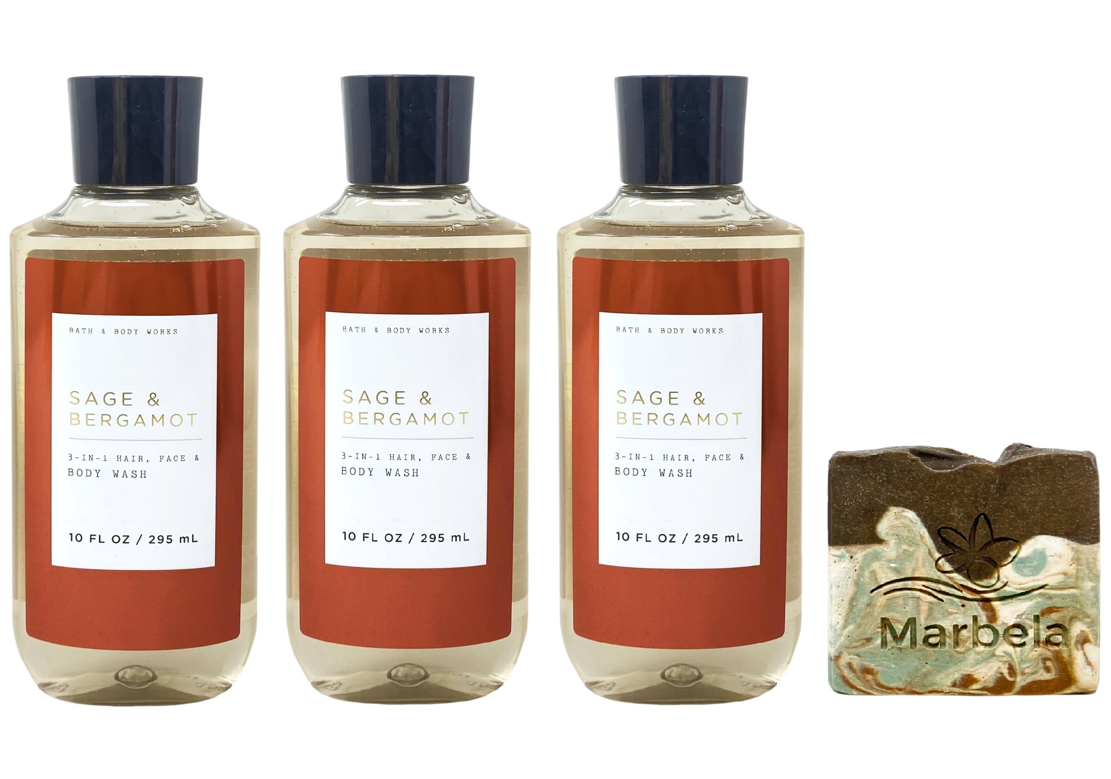 Bath & Body Works Men's Collection 3 Sage & Bergamot 3-in-1 Hair, Face & Body Washes with a Cabin Spice Bar Soap