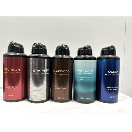 Bath & Body Works Men's Collection 5 Piece Body Spray Gift Set 3.7 oz. (Bourbon, Graphite, Teakwood, Freshwater, Ocean)