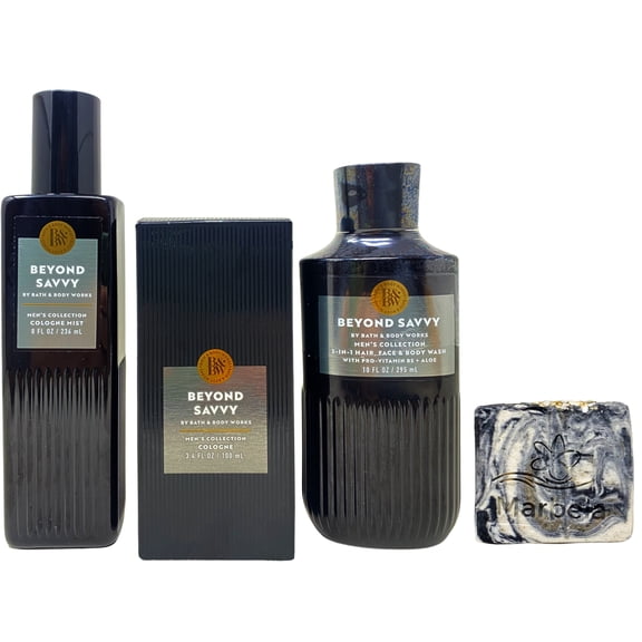 Bath & Body Works Men's Collection Beyond Savvy Cologne Mist, Cologne and 3-in-1 Hair, Face & Body Wash with a Charcoal Scrub Bar Soap