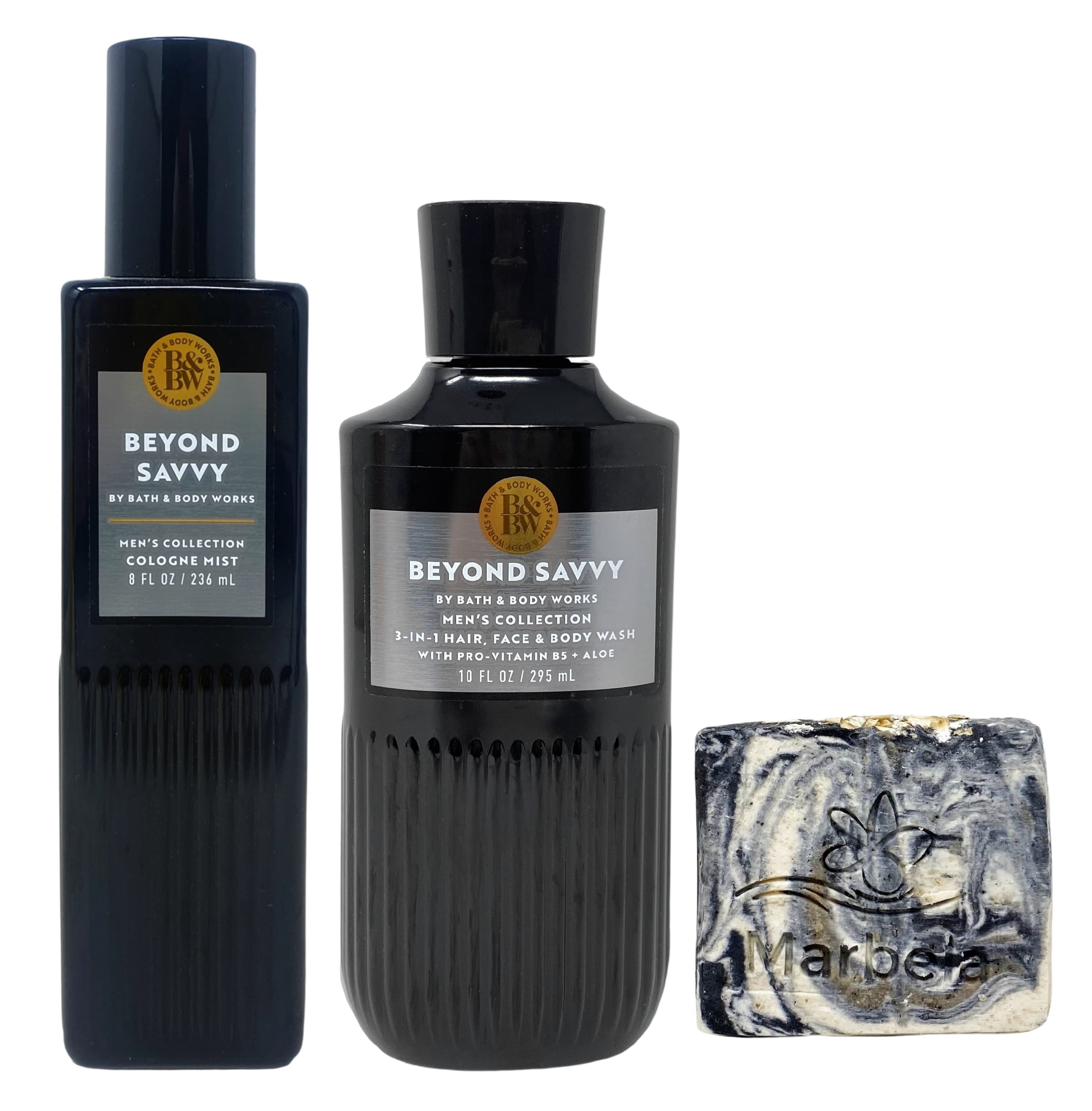 Bath & Body Works Men's Collection Beyond Savvy Cologne Mist and 3-in-1 Hair, Face & Body Wash with a Charcoal Scrub Bar Soap