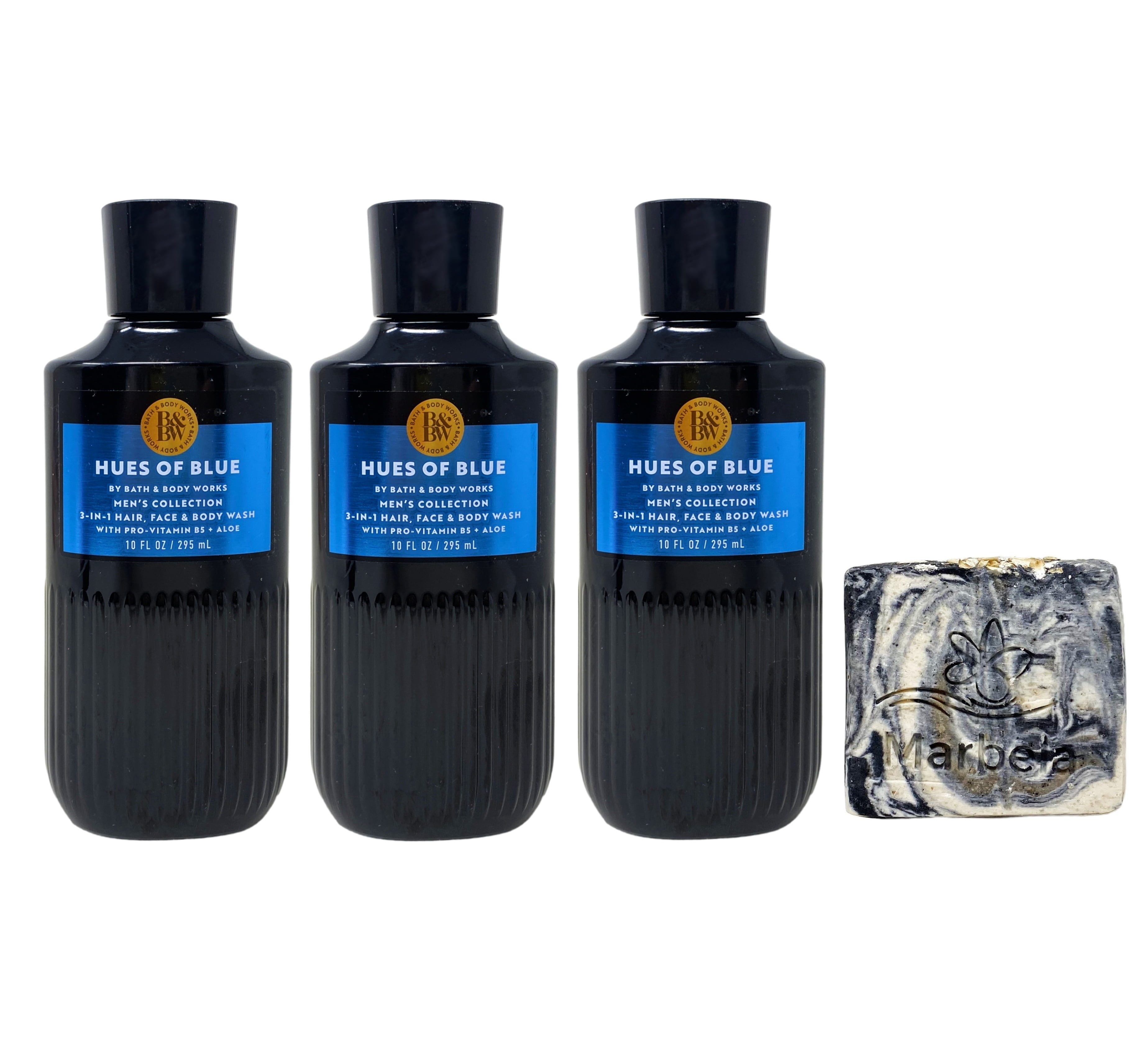 Bath & Body Works Men's Collection Hues of Blue 3 Body Washes with a Charcoal Scrub Bar Soap