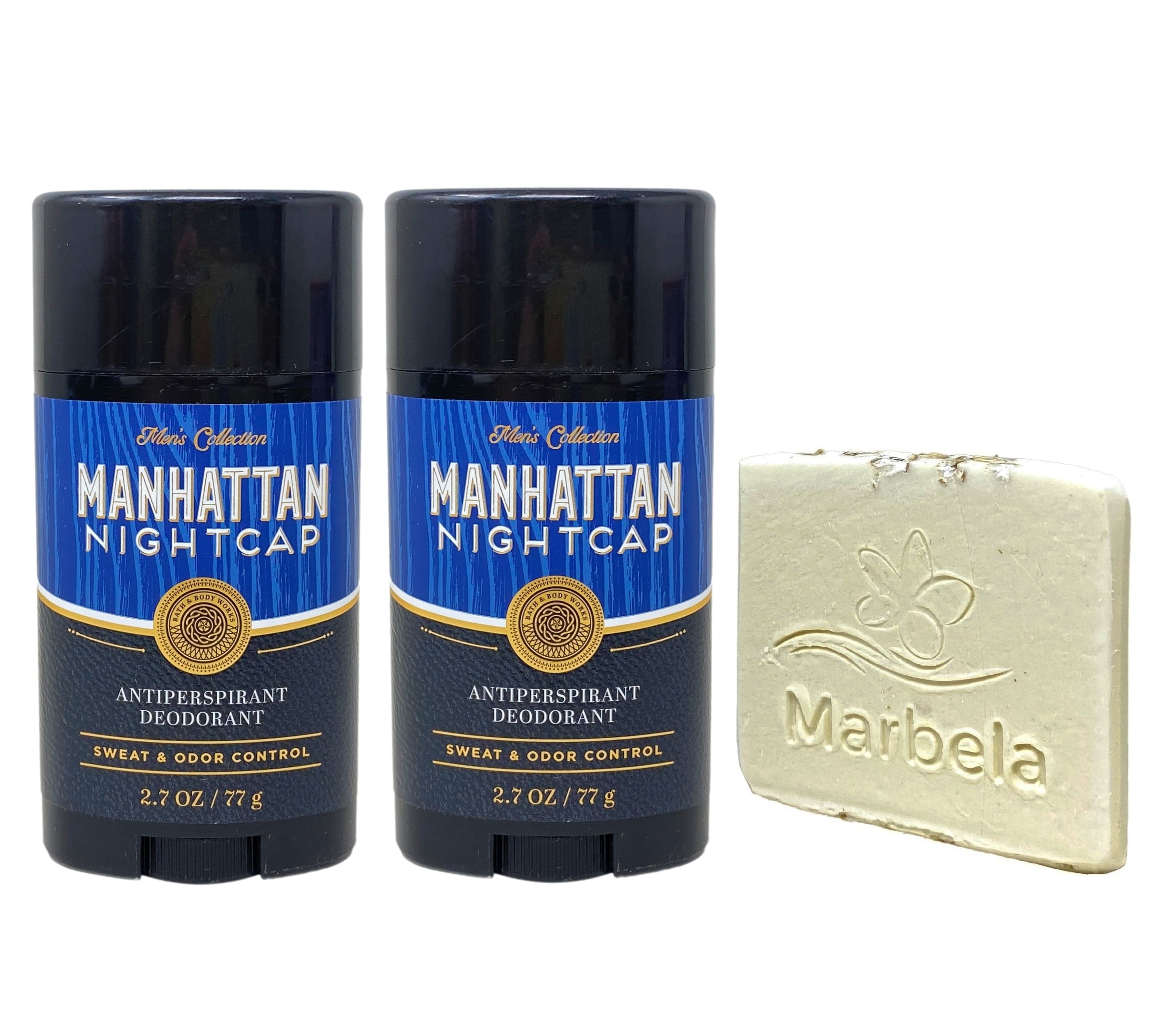 Bath & Body Works Men's Collection Manhattan Nightcap 2 Pack Antiperspirant Deodorant Bundle with a Natural Oats Sample Soap