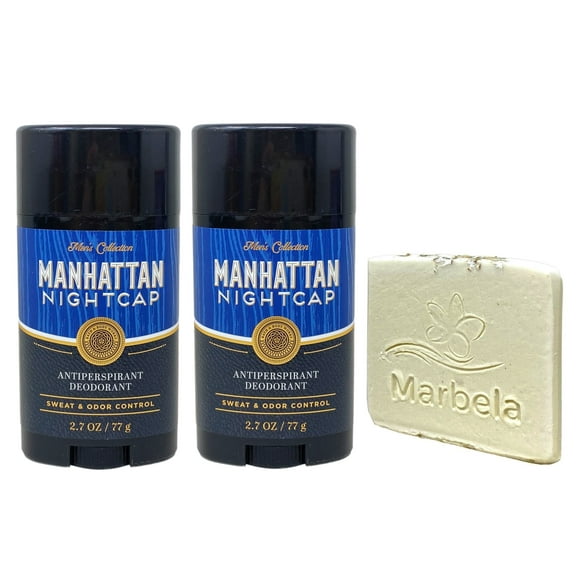 Bath & Body Works Men's Collection Manhattan Nightcap 2 Pack Antiperspirant Deodorant Bundle with a Natural Oats Sample Soap