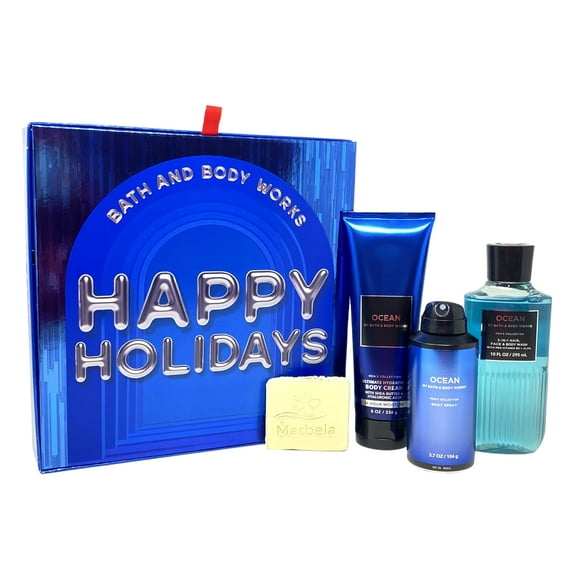 Bath & Body Works Men's Collection Ocean - Gift Box Set - Body Cream, Body Spray and 3-in-1 Hair, Face & Body Wash with a Natural Oats Sample Soap