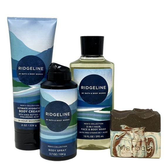 Bath & Body Works Men's Collection RIDGELINE Trio Gift Set with a Cabin Spice Marbela Bar Soap - Full Size