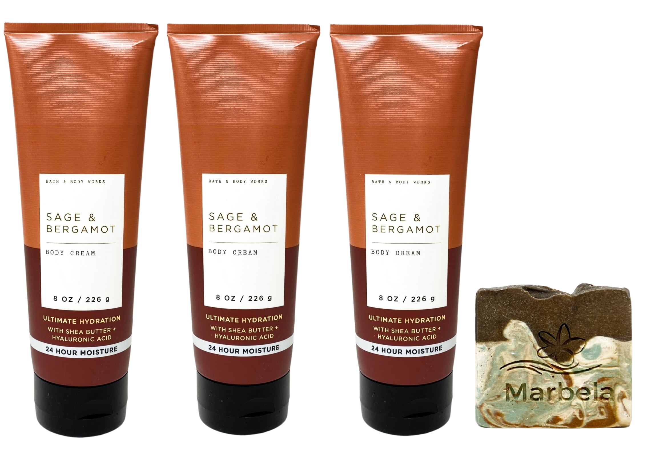Bath & Body Works Men's Collection Sage & Bergamot 3 Ultimate Hydration Body Cream with a Cabin Spice Bar Soap