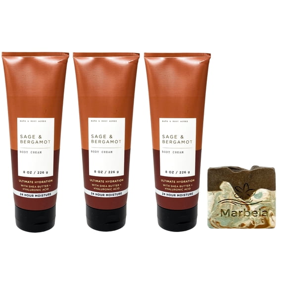 Bath & Body Works Men's Collection Sage & Bergamot 3 Ultimate Hydration Body Cream with a Cabin Spice Bar Soap