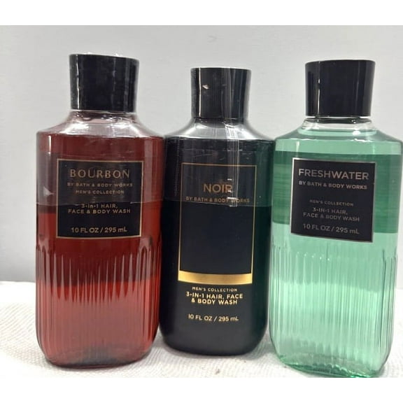 Bath & Body Works Men's Collection Shower Gel Trio, 10 fl oz (Bourbon, Noir and Freshwater)