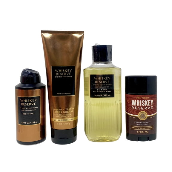 Bath & Body Works Men's Collection Whiskey Reserve - Deluxe Gift Set - Body Cream, Hair, Face & Body Wash, Body Spray and Deodorant