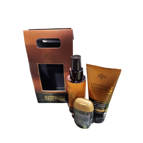 Bath & Body Works Mens Mahogany Teakwood Mini 3 Piece Gift Set Cologne Mist Body Cream Pocketbac