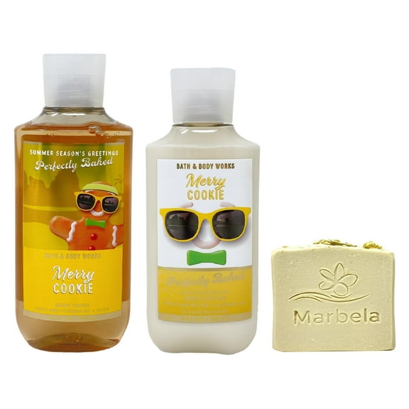 Bath & Body Works Merry Cookie Body Wash and Body Lotion Duo Set with a Wild Jasmine Bar Soap - Full Size