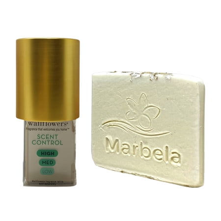Bath & Body Works Metallic Brass Cylinder Scent Control Wallflowers Fragrance Plug with a Natural Oats Mini Soap