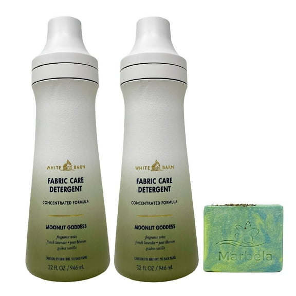 Bath & Body Works Moonlit Goddess 2 Pack Fabric Care Detergent Gift Set Bundle with a Marbela Fresh Forest Bar Soap - Full Size