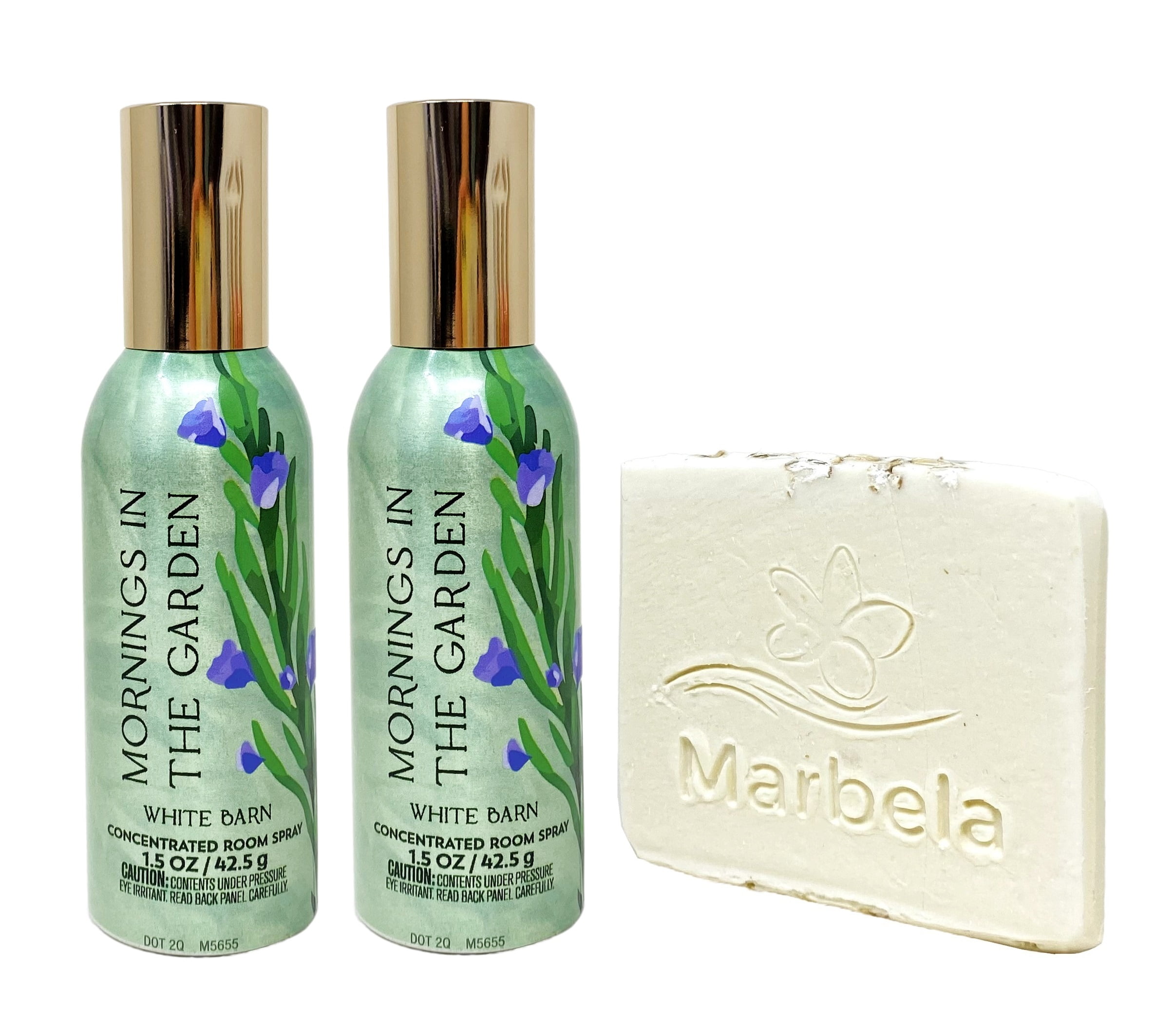 Bath & Body Works Mornings In The Garden 2 Pack Concentrated Room Spray Value Pack with a Marbela Natural Oats Sample Soap