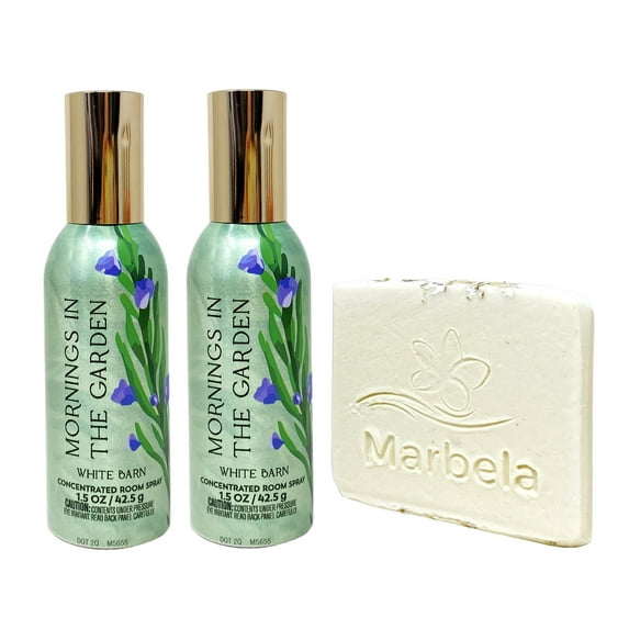 Bath & Body Works Mornings In The Garden 2 Pack Concentrated Room Spray Value Pack with a Marbela Natural Oats Sample Soap