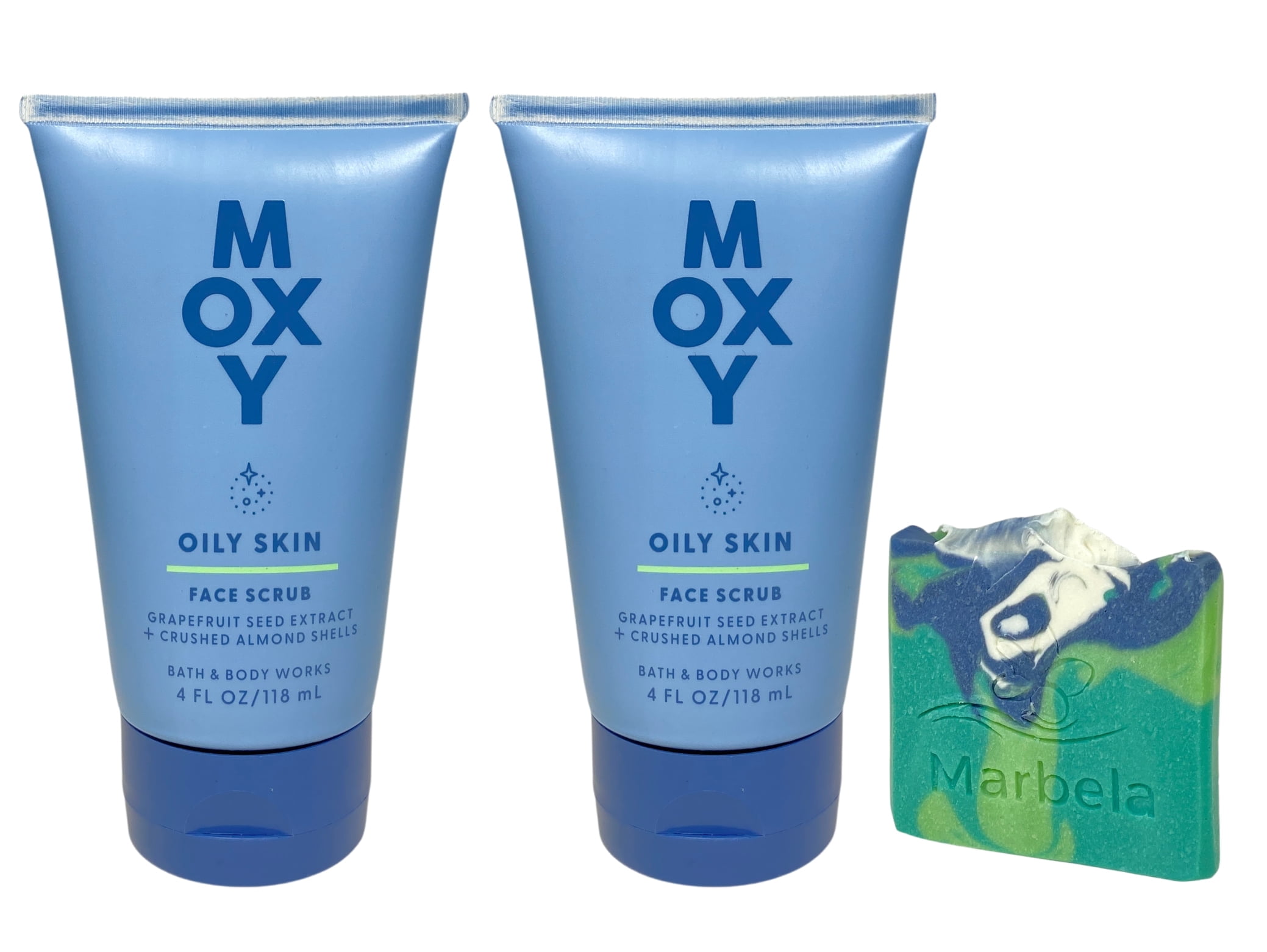 Bath & Body Works Moxi Oily Skin 2 Face Scrubs with an Aloe Vera Sample Soap