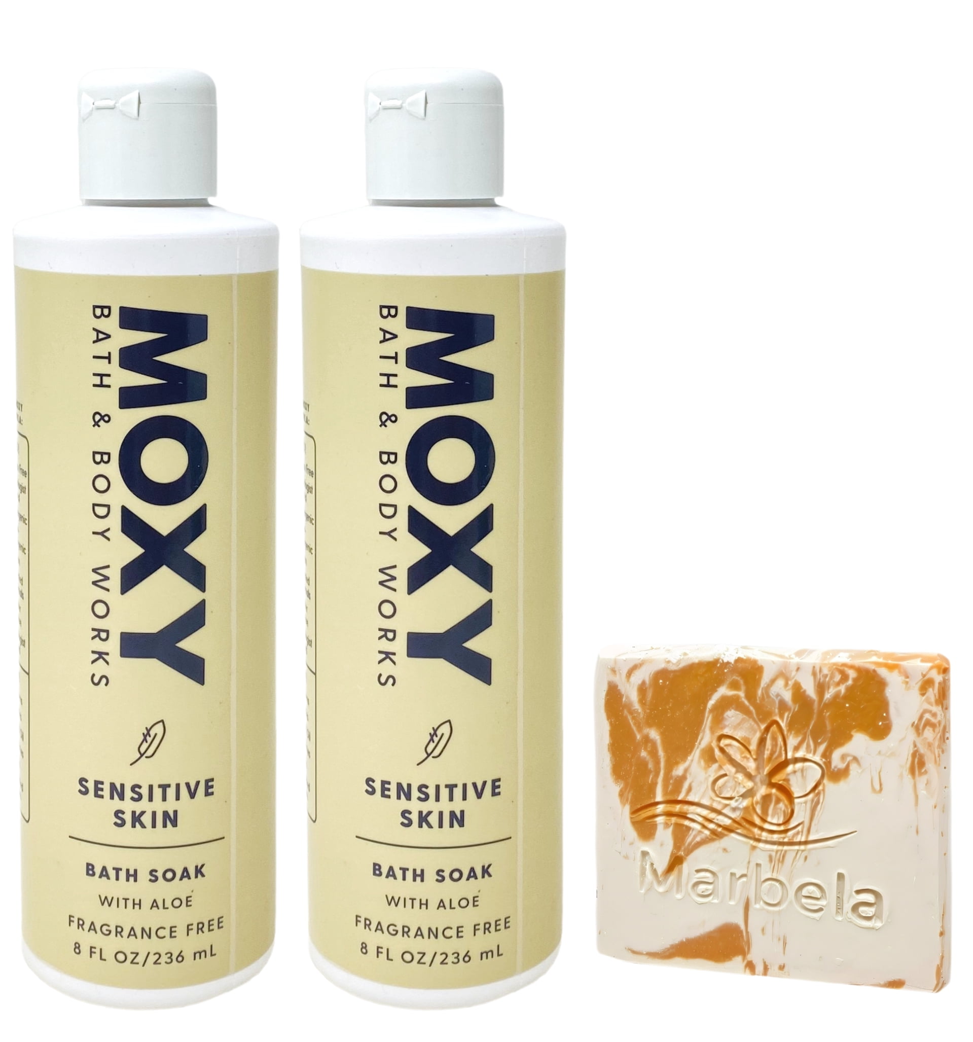 Bath & Body Works Moxi Sensitive 2 Bath Soaks with a Peach Gardenia Mini Soap