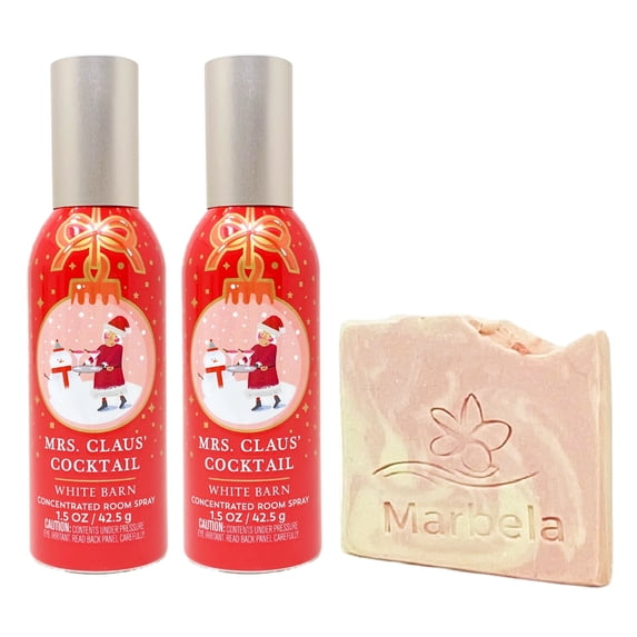 Bath & Body Works Mrs. Claus' Cocktail Concentrated Room Spray 2 Pack with a Himalayan Salts Springs Sample Soap