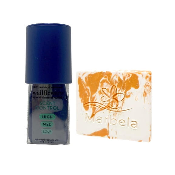 Bath & Body Works Navy Scent Control Wallflowers Fragrance Plug with a Peach Gardenia Mini Soap
