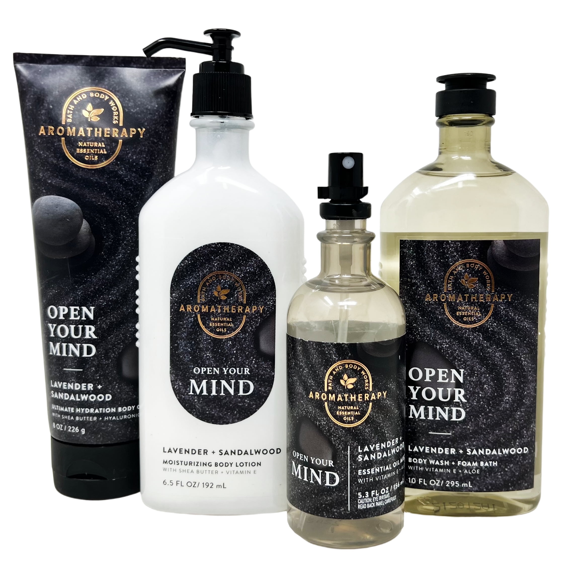 Bath and Body Works Open Your Mind Lavender + Saldalwood Gift Set - Includes Body Lotion, Body Cream, Body Wash + Foam Bath and Pillow Mist - Full Size