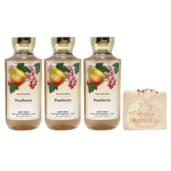 Bath & Body Works Pearberry 3 Pack Body Wash Bundle with a Himalayan Salts Springs Bar Soap - Full Size