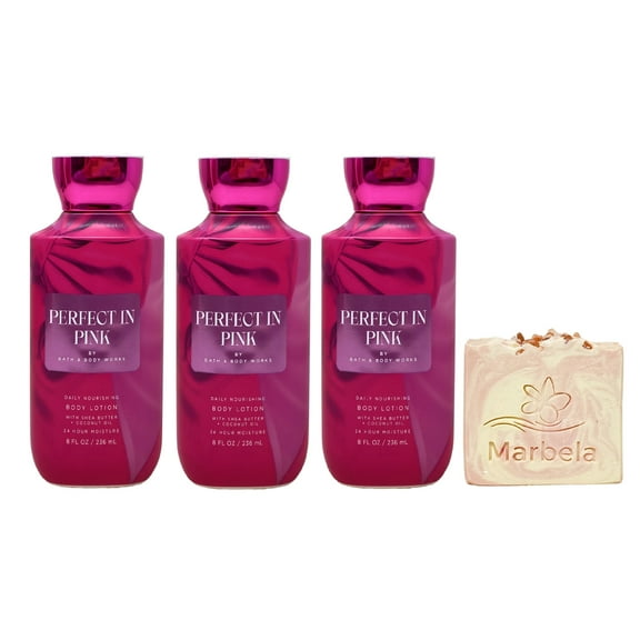 Bath & Body Works Perfect In Pink 3 Pack Body Lotion Bundle with a Himalayan Salts Springs Bar Soap - Full Size