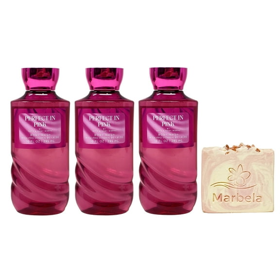Bath & Body Works Perfect In Pink 3 Pack Body Wash Bundle with a Himalayan Salts Springs Bar Soap - Full Size