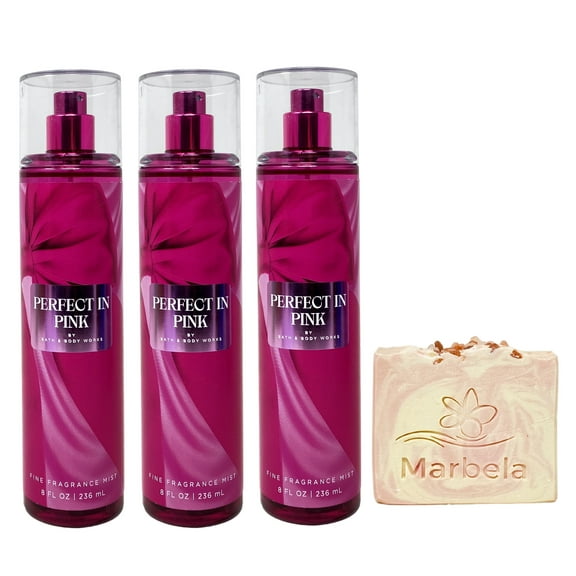Bath & Body Works Perfect In Pink 3 Pack Fragrance Mist Bundle with a Himalayan Salts Springs Bar Soap - Full Size