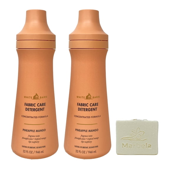 Bath & Body Works Pineapple Mango 2 Pack Fabric Care Detergent Gift Set Bundle with a Marbela Natural Oats Bar Soap - Full Size