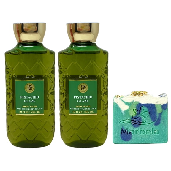 Bath & Body Works Pistachio Glaze 2 Body Washes with an Aloe Vera Bar Soap