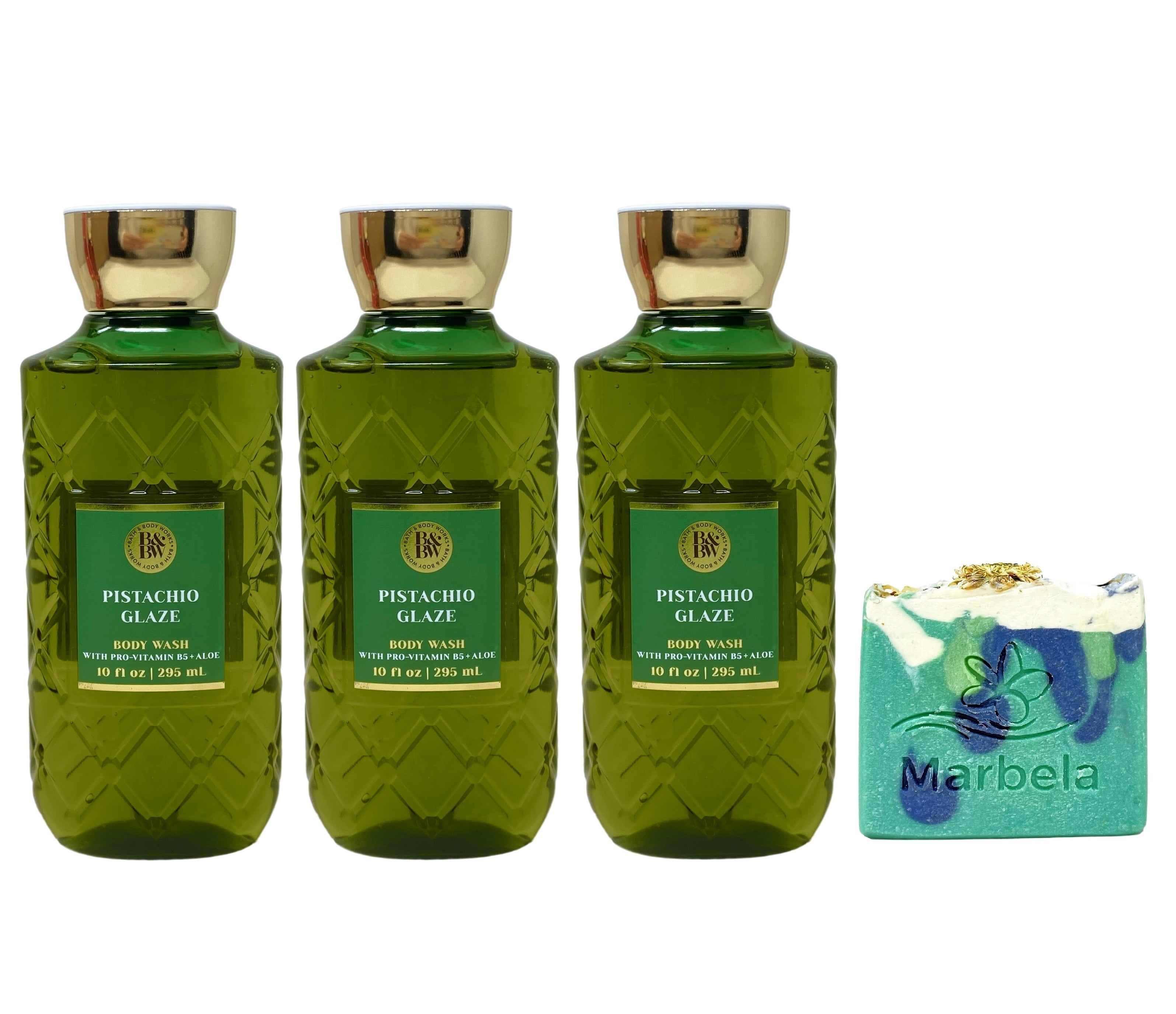 Bath & Body Works Pistachio Glaze 3 Body Washes with an Aloe Vera Bar Soap