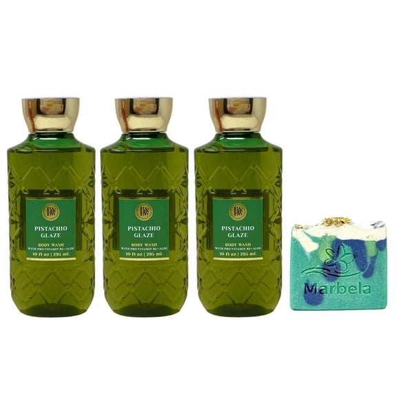 Bath & Body Works Pistachio Glaze 3 Body Washes with an Aloe Vera Bar Soap